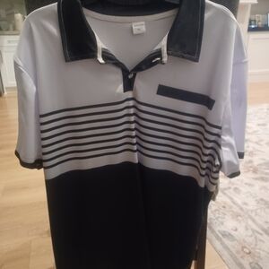 Classic Black and White Striped Polo Shirt
